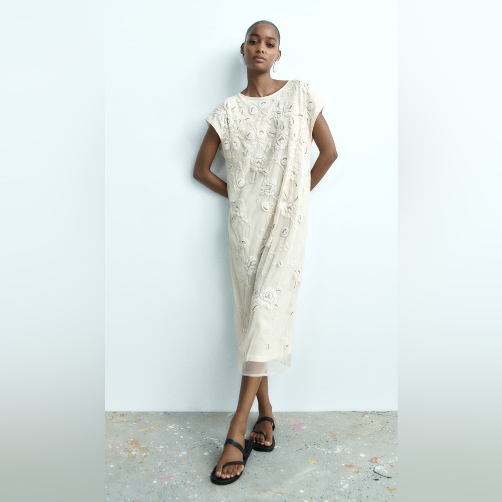 Zara beaded embroidered midi dress Sz Medium
